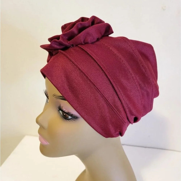 Women's Flower Turban Hat (burgundy) - Picture 3 of 3